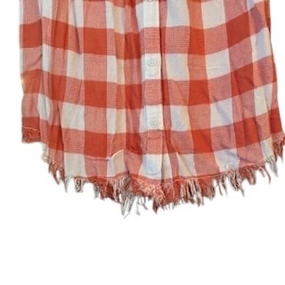 Beachlunchlounge Raw Hem Orange White Check Sleeveless Blouse Shirt SP Country - Picture 3 of 10